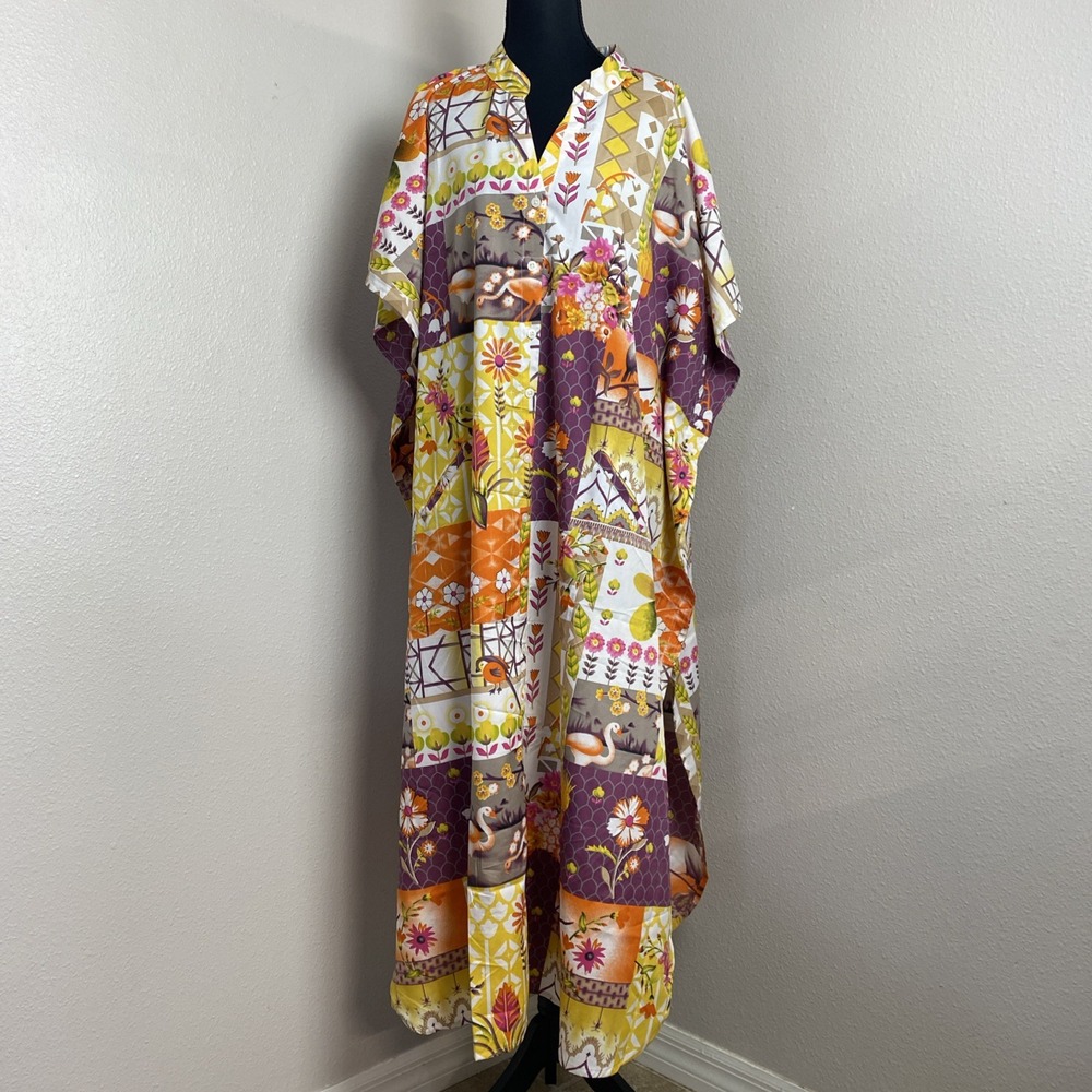 Gypsie Blu Mumu Dress Women's One Size Floral Kimono Long Maxi Kaftan Coverup